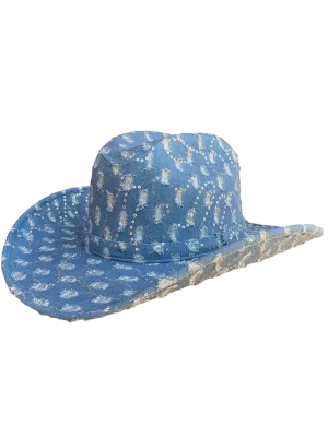 Sombrero de mezclilla con bordado de brillo estilo texano.