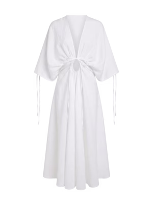 Vestido de Lino ajustable en mangas y cintura.