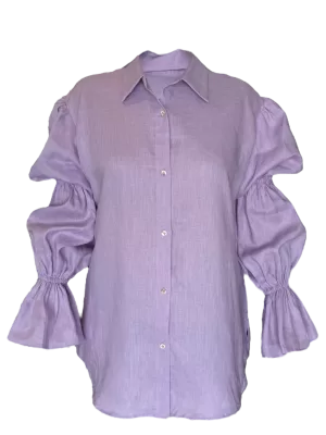 Camisa de Lino con botones al frente y detalle en mangas
