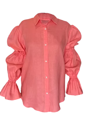 Camisa de Lino con botones al frente y detalle en mangas