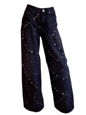 Pantalon con detalles de pedreria bordada