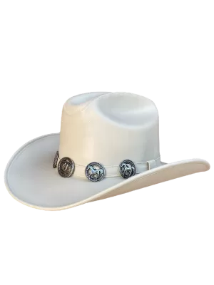 Sombrero estilo texano de vinipiel con hebilla.