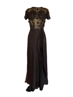 Vestido bordado con encaje y canutillo