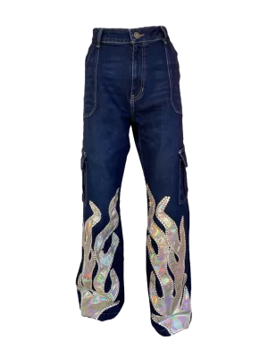 Pantalon con detalles bordados a mano