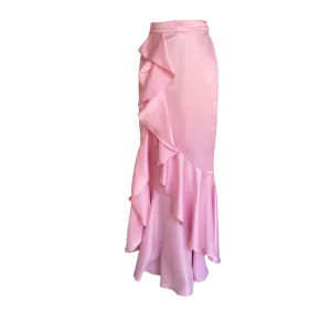 Falda de Satin con olanes y abertura en pierna