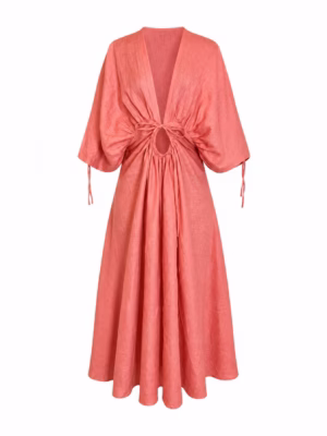 Vestido de Lino ajustable en mangas y cintura.