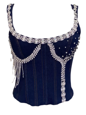 Corset Mezclilla Bordado con Pedrería